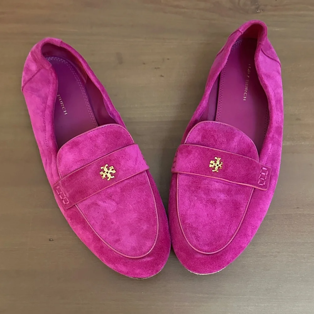 Tory Burch Magenta Suede Ballet Loafers - Picture 1 of 5